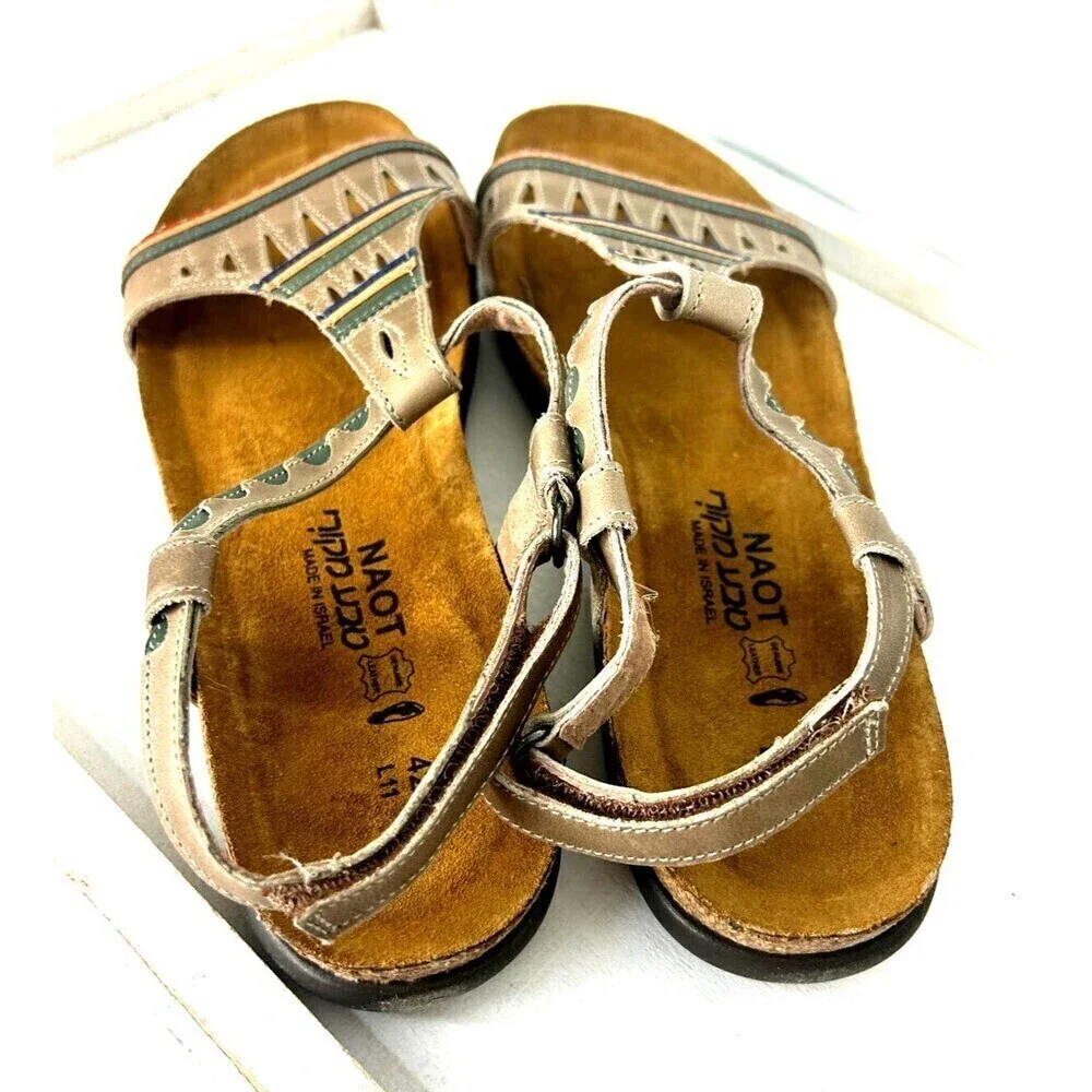 New Naot Khaki Gray Odelia Strappy Sandal Women US 11 Leather Slip On Shoes - Picture 8 of 11